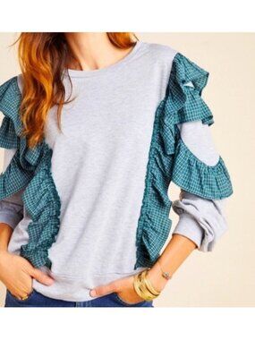 Anthropologie Nrduoe Ruffle Sweatshirt Sz Small Cottagecore Farmhouse Chic Twee